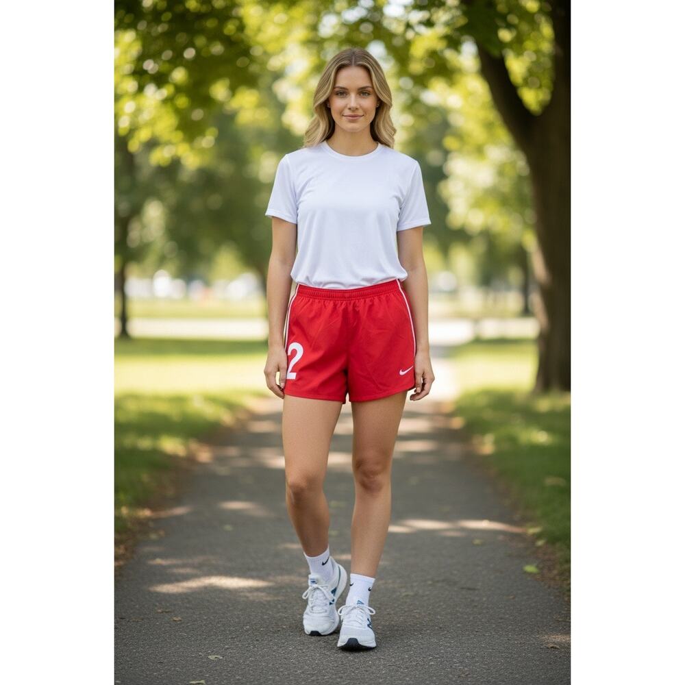 Nike Dri-FIT Women’s Soccer Shorts Red White #2 Athletic Training Large NEW